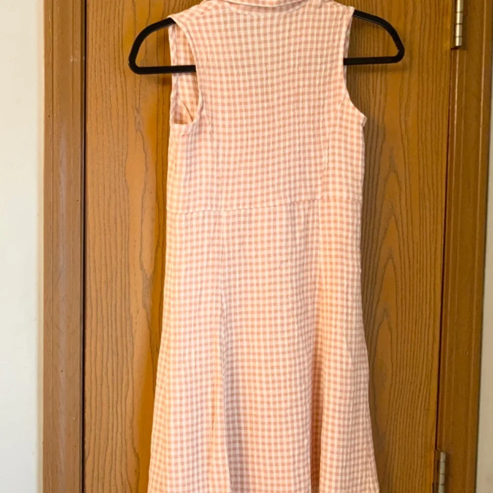 DAMAGED VINTAGE DRESSING CLIO PEACH & WHITE GINGHAM CHECKERED DRESS BUTTON FRONT - Picture 4 of 4
